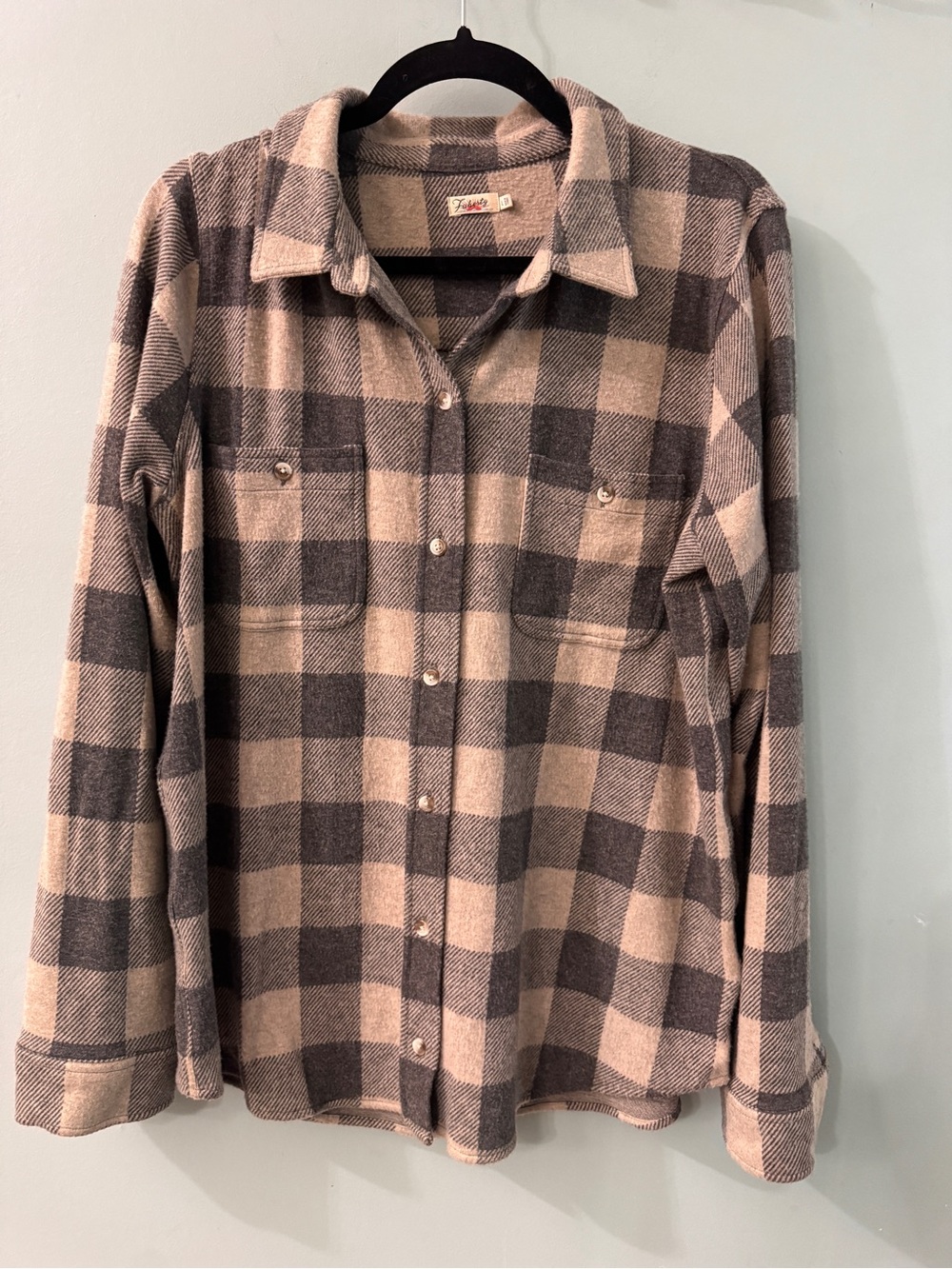 Faherty Gray and Cream Plaid Wool Shirt Jacket
